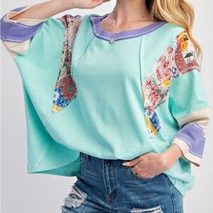 🔥🔥New BoutiquePin Stripe Mix Print Loose Fit Knit Top